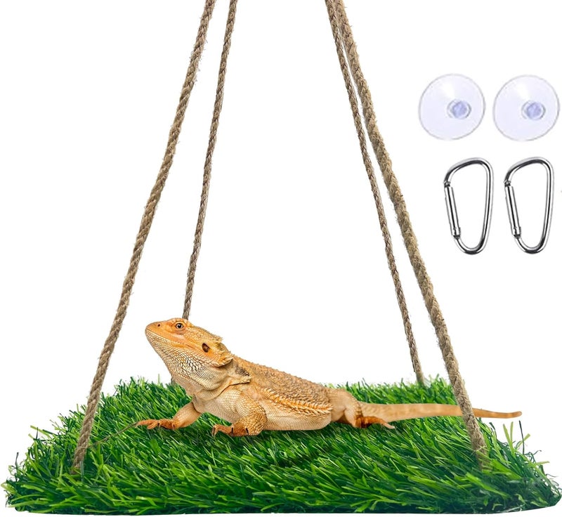 FlidRunest Large Green Bearded Dragon Hammock, Soft Bearded Dragon Hammock Swing Bed, Reptile Lounger Terrarium Hanging Hammock for Hermit Crab, Bearded Dragon, Lizard - Image 1